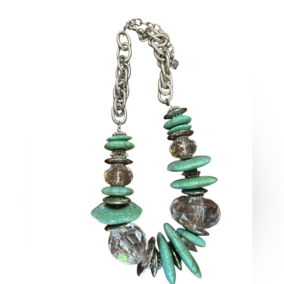 Turquoise Stone and Silver Statement Necklace - Picture 3 of 3